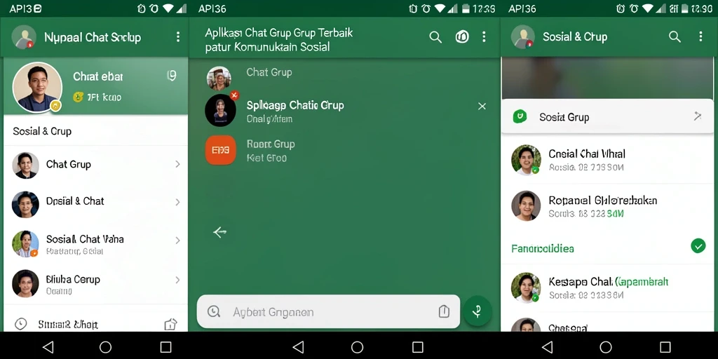 Screenshot aplikasi API36 menampilkan antarmuka Chat Grup yang ramah pengguna.