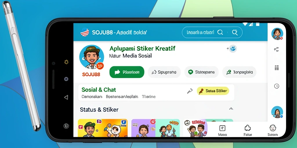 Antarmuka menarik dari aplikasi SOJU88 dengan berbagai stiker.