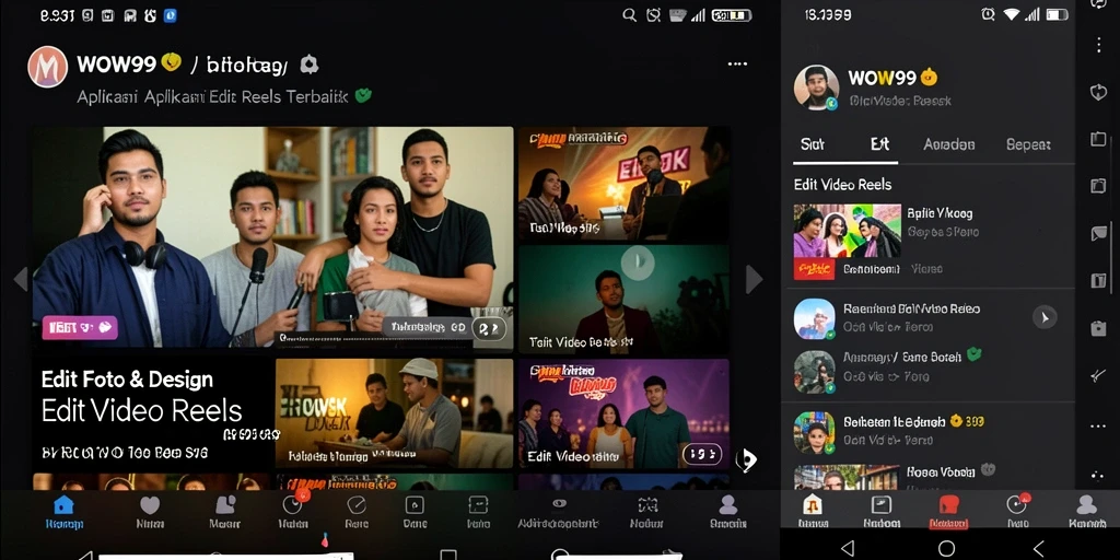 Tampilan antarmuka aplikasi WOW99 untuk edit video reels.
